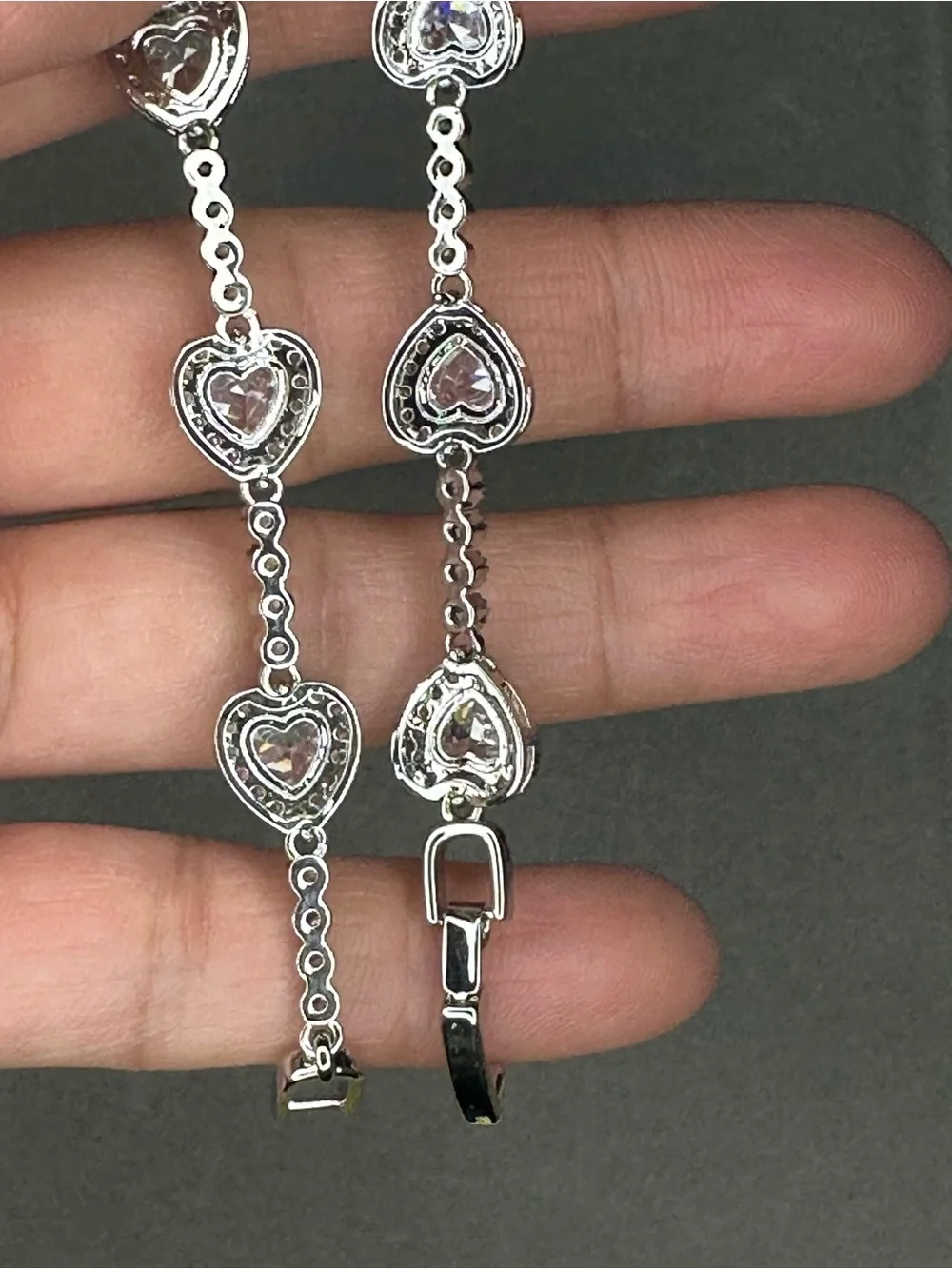 Sterling Silver Heart Drop Cubic Zirconia Tennis Bracelet - Clear